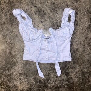 Princess Polly XX Crop Top Womens 2 Purple Tie Front Ruffle Trim Romantic Casual